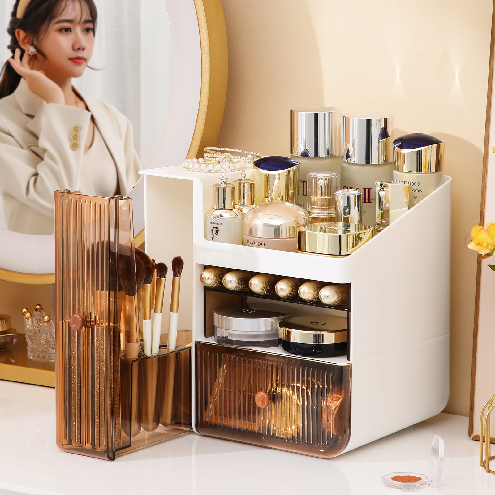HAIXIN Modern Rectangular Makeup Organizer New Arrival Eco-Friendly PP Plastic Cosmetic Storage Box for Dressing Table