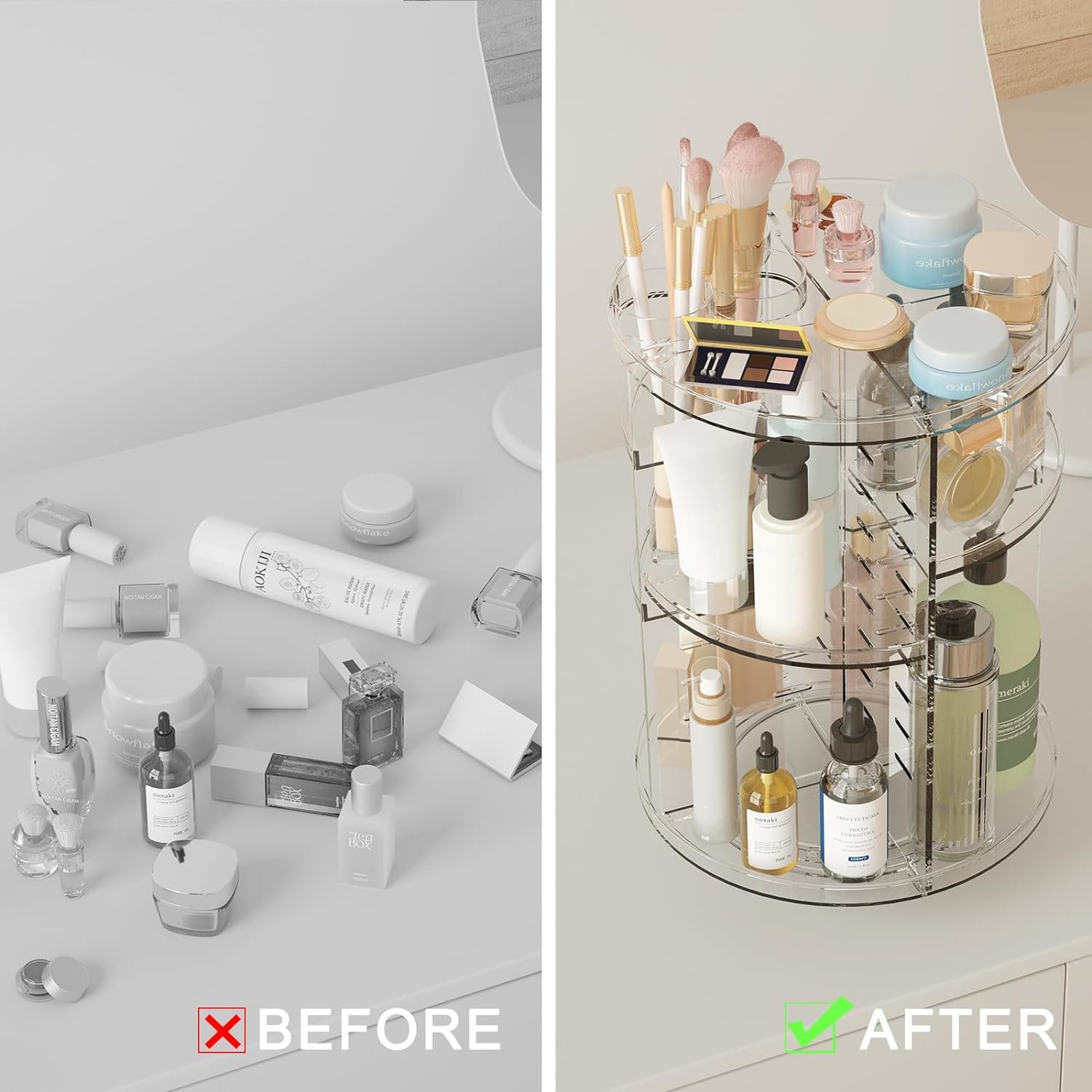 Rotating Makeup Organizer, DIY 8 Adjustable Layers Spinning Skincare Organizer