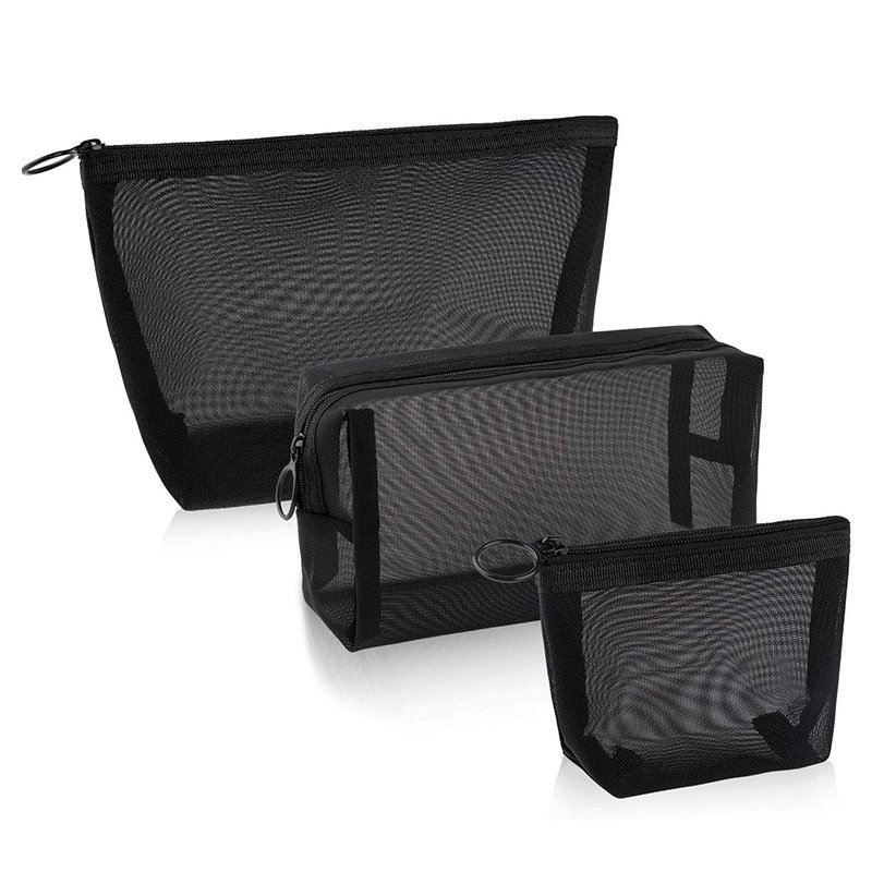 3 Pieces Mesh Cosmetic Bag Makeup Bags Nylon Zipper Pouch for Offices Travel Accessories