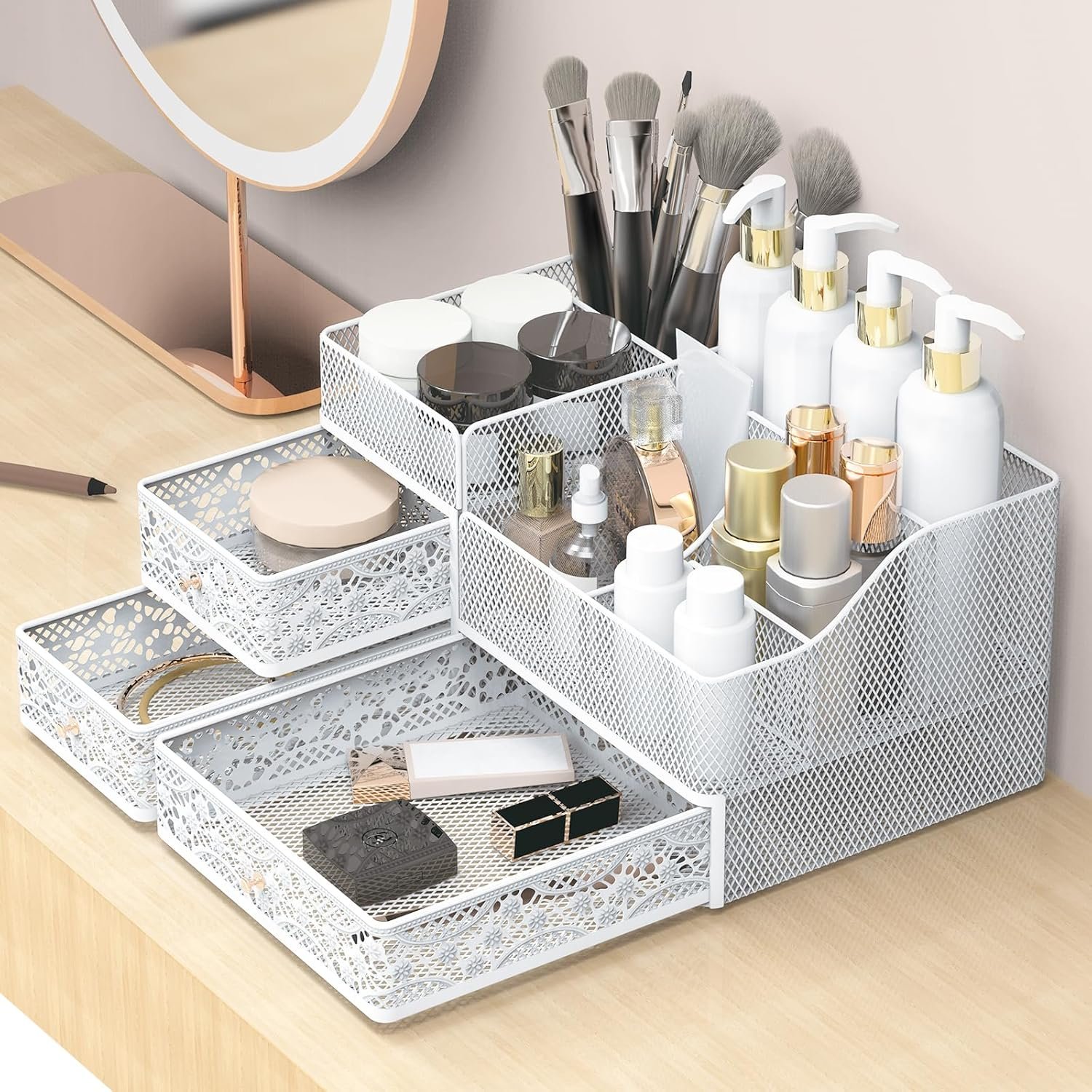 New Design Large Capacity Metal Large Capacity Vanity Organizer Makeup Organizers and Storage with Drawers for Cosmetics