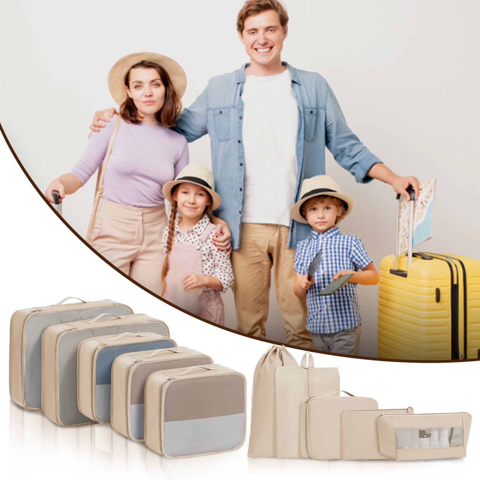10 Pcs Multifunction Mesh Foldable Suitcases Organizer Travel Luggage Bags Set Packing Cubes w/ Shoe Makeup Cosmetic Bag
