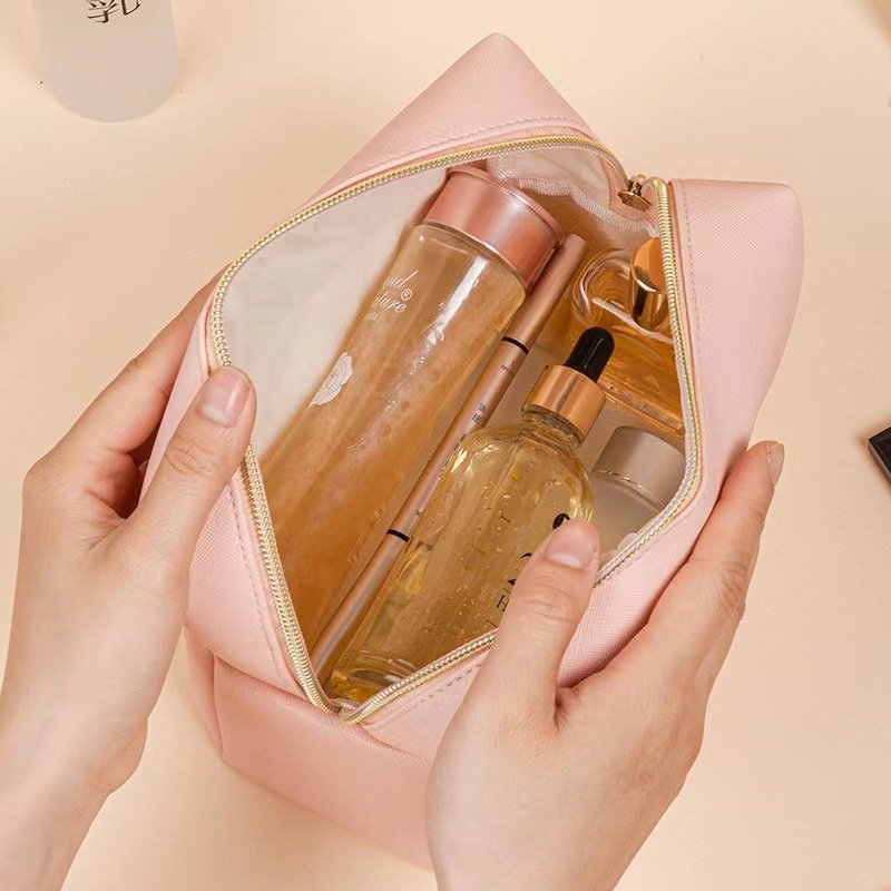 Leather Makeup Bag Cosmetiqueras Make Up Bag PU Vegan Leather Travel Cosmetic Pouch Toiletry Bag