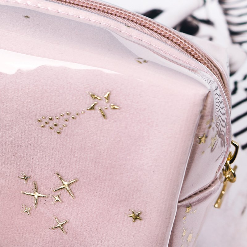 INS Fashion makeup pouch outside cover soft pvc cute moon star pattern velvet cosmetic bags with golden zipper