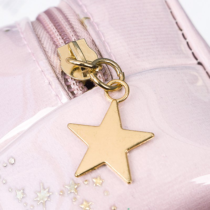 INS Fashion makeup pouch outside cover soft pvc cute moon star pattern velvet cosmetic bags with golden zipper