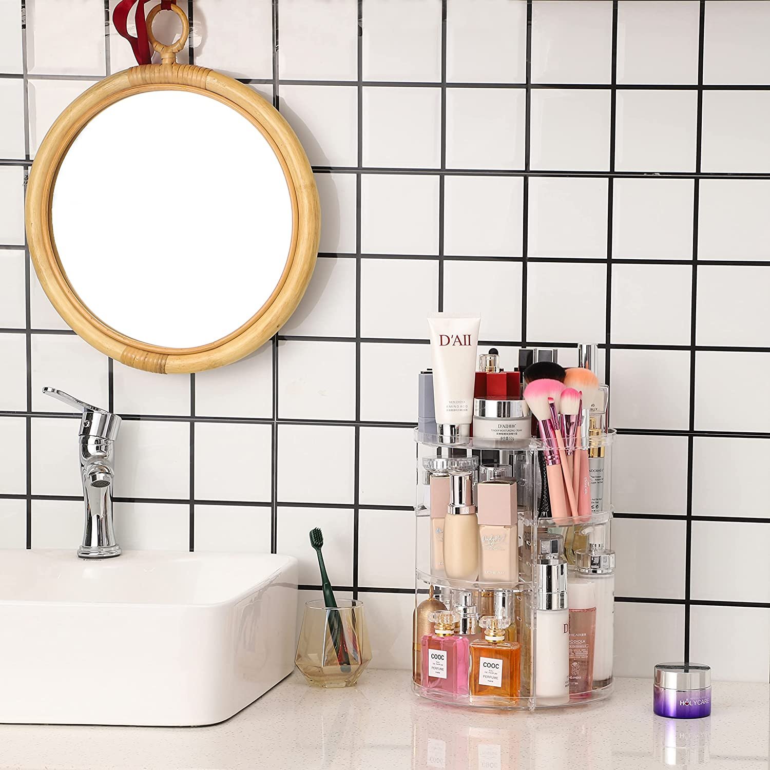 clear acrylic cosmetic storage 360 degree rotating make up organizer with 8 layers large capacity