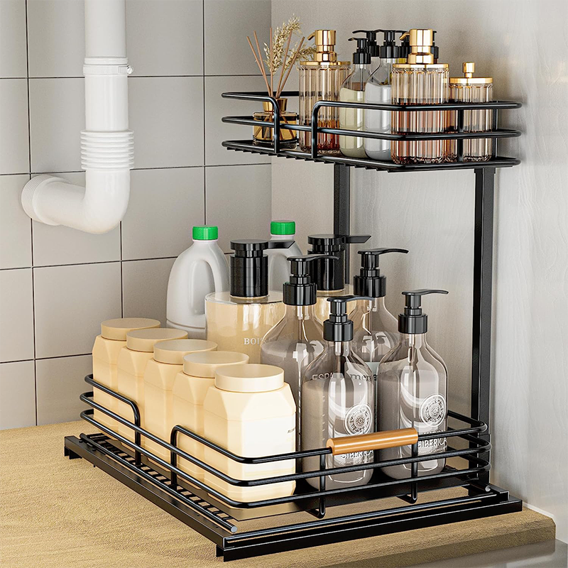 Hot Sale High Quality 2 Tire Black Under Sink Organizer Kitchen Cabinet And Storage Kitchen Counter Top Organizer Shelf