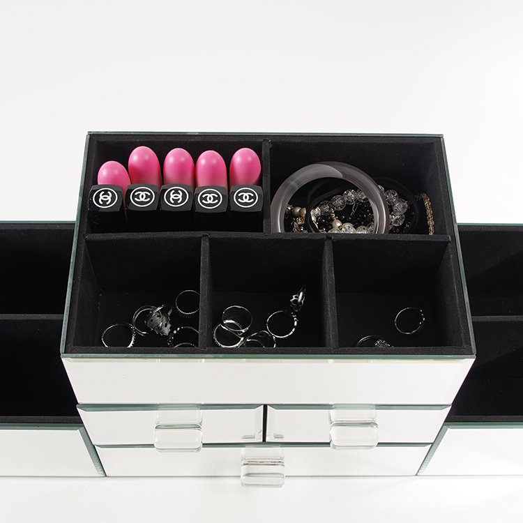 Makeup Desk Cosmetic Storage Box Organizer with 7 compartments 2 drawers for Brushes, Eyeshadow, Lotions, Lipstick Nail Polish