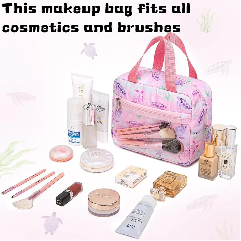 Wholesale Custom Polyester Waterproof Travel Cosmetic Bag Zipper Closure Bride Maid Square Pillow Storage with Handle Makeup Bag