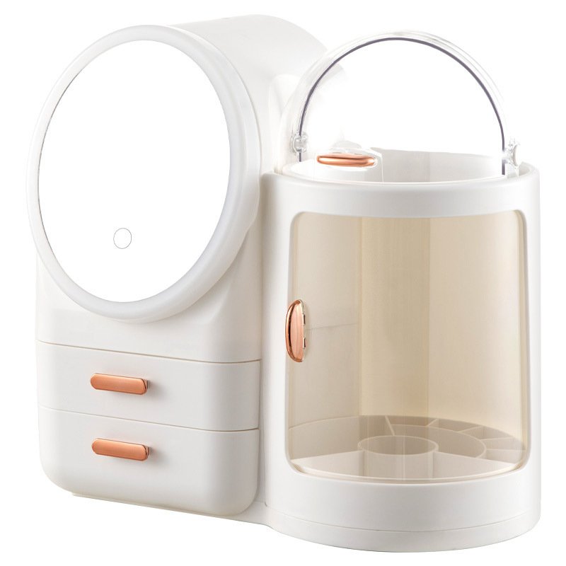 Travel Led Light Usb Cosmetic Organizer Storage Box With Led Light Makeup Desktop Mirror Organizer