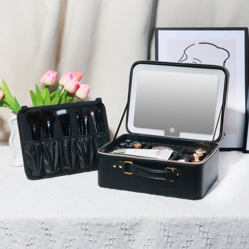 wholesale makeup train case high quality makeup case with led mirror OEM & ODM portable travel makeup case