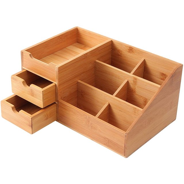 Makeup Organizer Bamboo Bathroom Counter Organizers and Storage for Vanity Countertop or Dresser Top Bamboo Cosmetic Tray