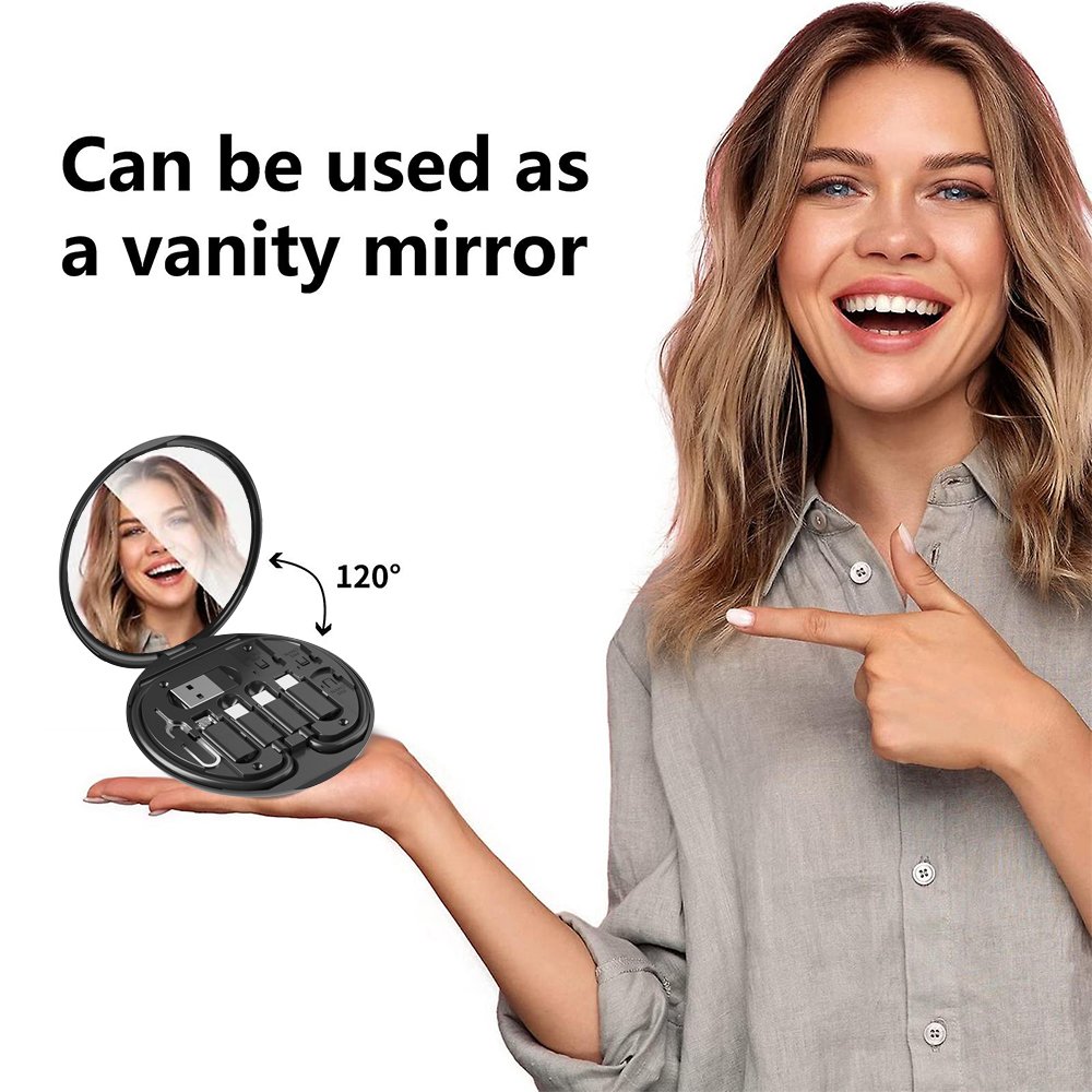 BJ07 Wholesale high quality Cable Storage Box with makeup mirror eject pin multi cable Perfect Gift for phone business Christmas