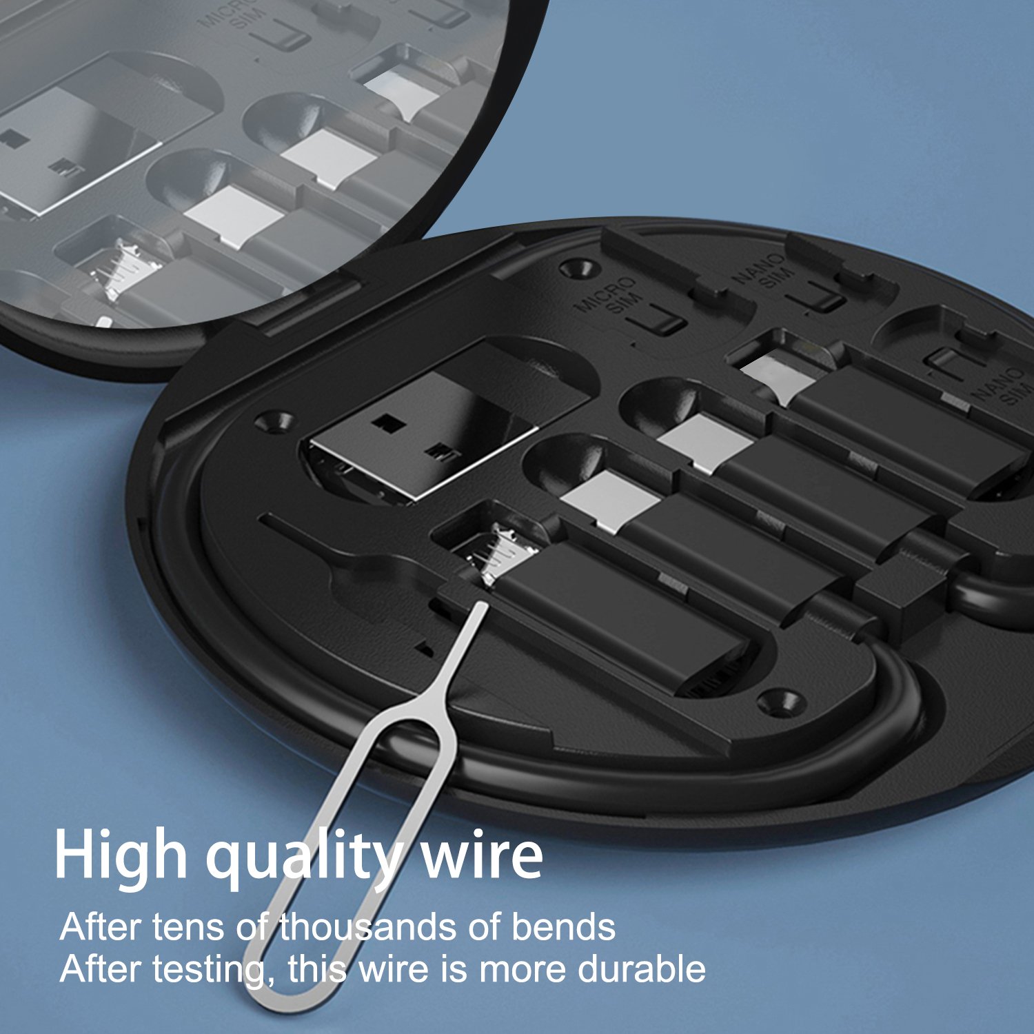 BJ07 Wholesale high quality Cable Storage Box with makeup mirror eject pin multi cable Perfect Gift for phone business Christmas
