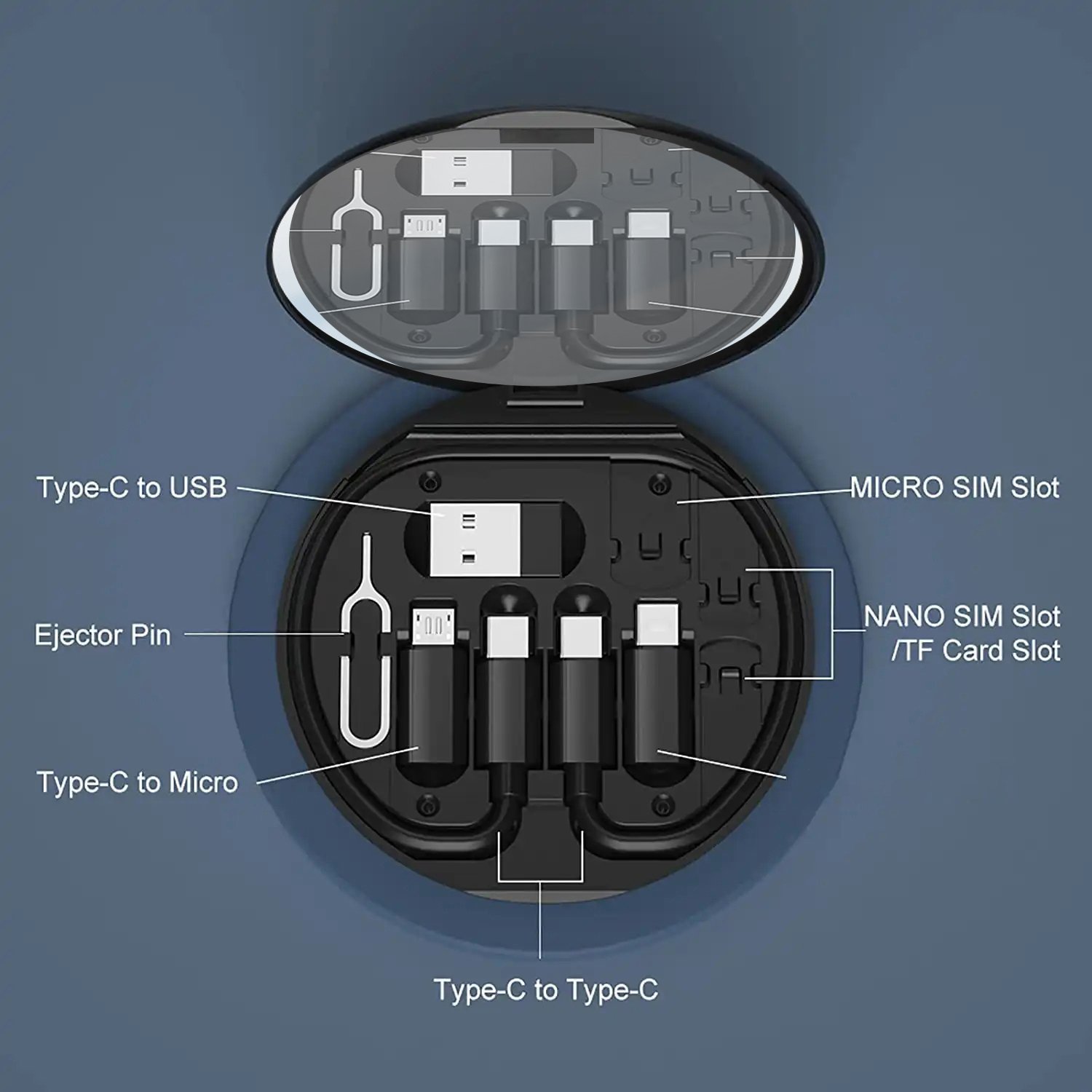 BJ07 Wholesale high quality Cable Storage Box with makeup mirror eject pin multi cable Perfect Gift for phone business Christmas