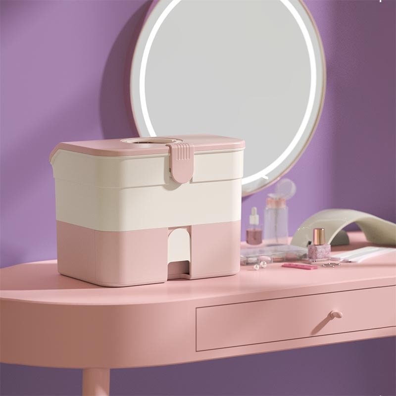 WALUE Cute Nail Tools Storage Box Portable Handle Multi-layered Big Space Green Pink Manicure Cosmetics Makeup Kits Holder