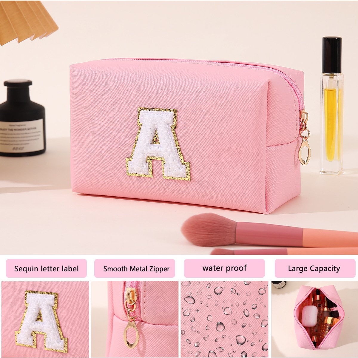 Wholesale Large Capacity Octagon Embroidery Makeup Bag 26 Letters Travel Storage Cosmetic Case Manufacturers' Clutch Bag