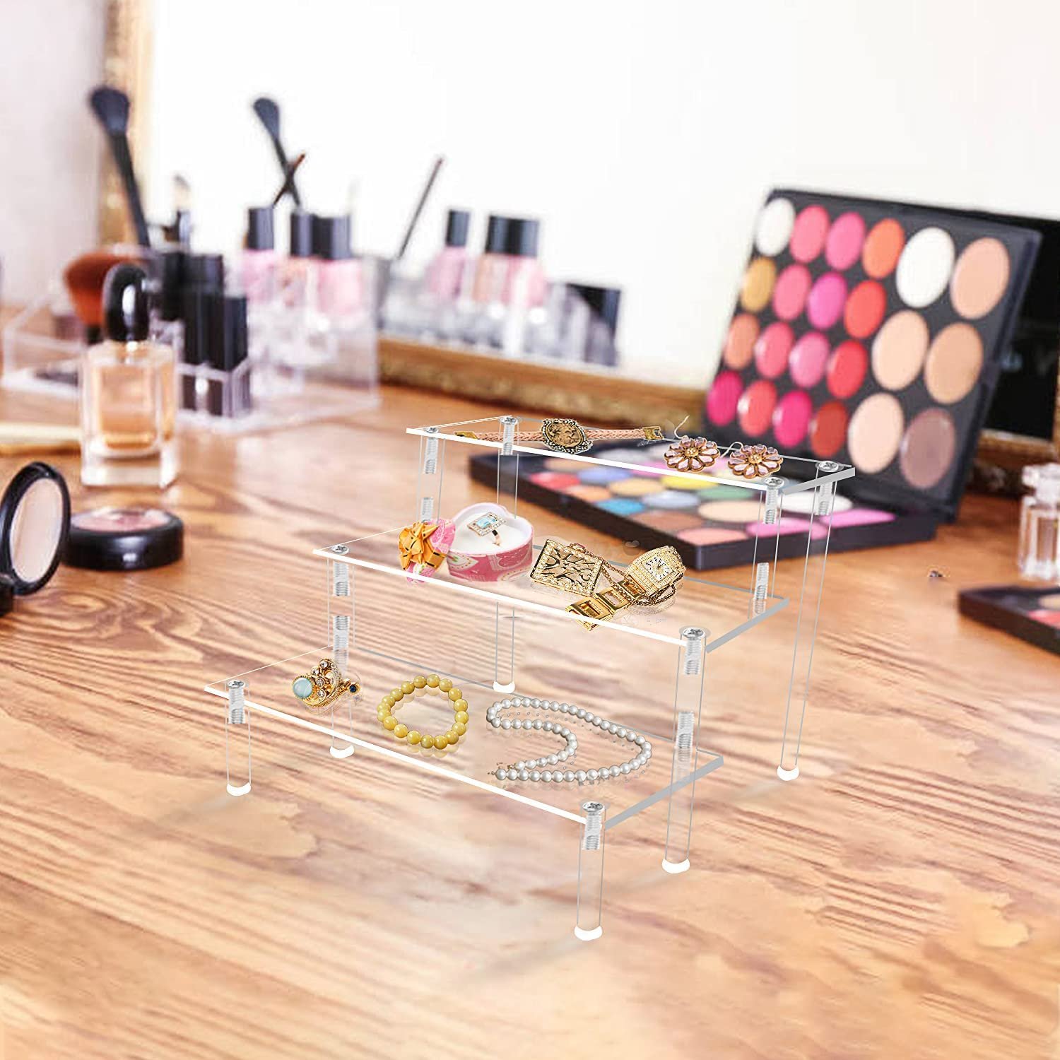 3 Tier Clear Acrylic Display Riser Shelf Display Shelf for Pop Figures Dessert Jewelry Makeup Organizer Acrylic Cake Stand