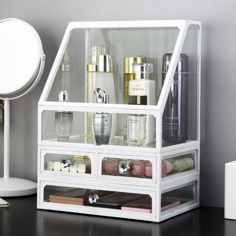 Vantage desktop large capacity waterproof separable cosmetic jewelry storage box dustproof glass makeup organizer