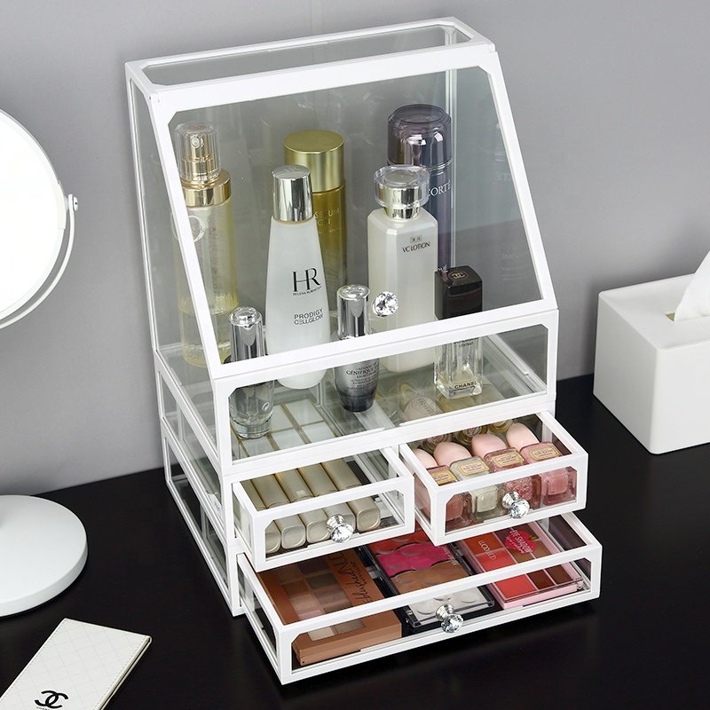 Vantage desktop large capacity waterproof separable cosmetic jewelry storage box dustproof glass makeup organizer