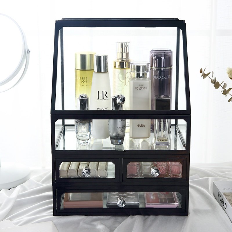 Vantage desktop large capacity waterproof separable cosmetic jewelry storage box dustproof glass makeup organizer