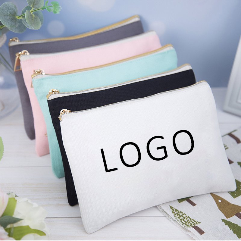 Wholesale blank makeup bag custom canvas cosmetic bag Pouch zipper Cotton Canvas Makeup Bag For Women