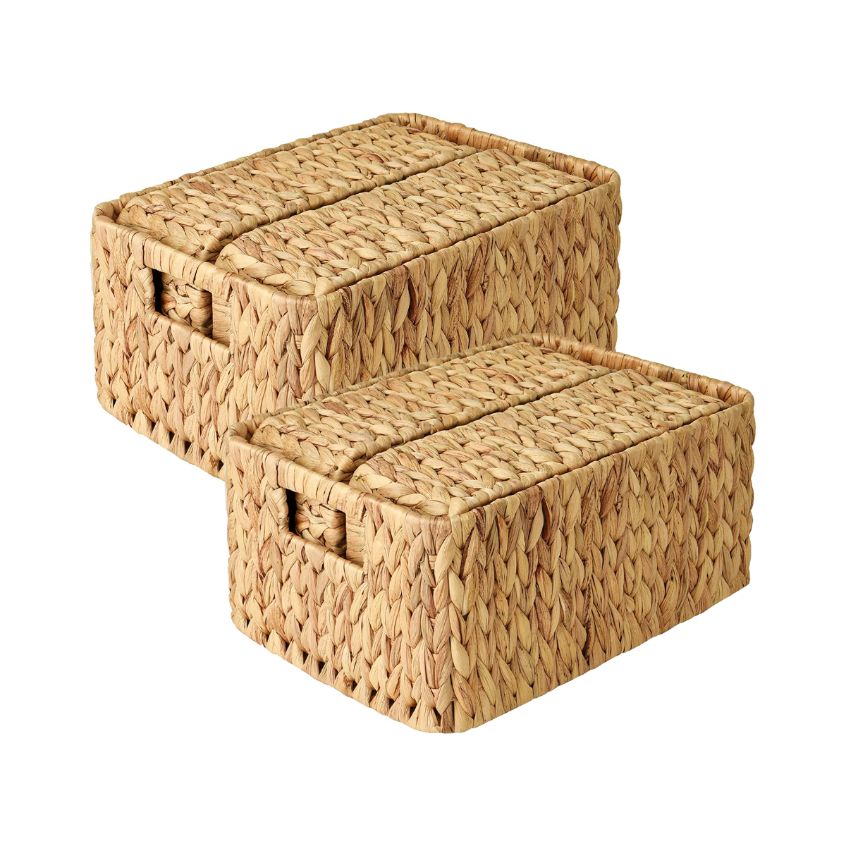 Set of 3 Natural Basket for Shelves Handwoven Storage Baskets 100% Water Hyacinth Wicker Baskets for Storage Daily Mess
