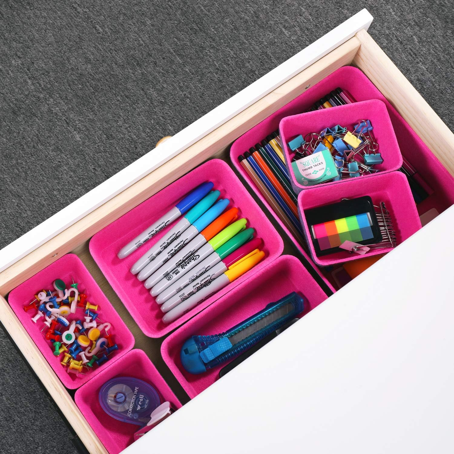 Double color 7 pieces Soft Storing Sundries Felt Storage Basket For Office Storage Felt organizers for makeup