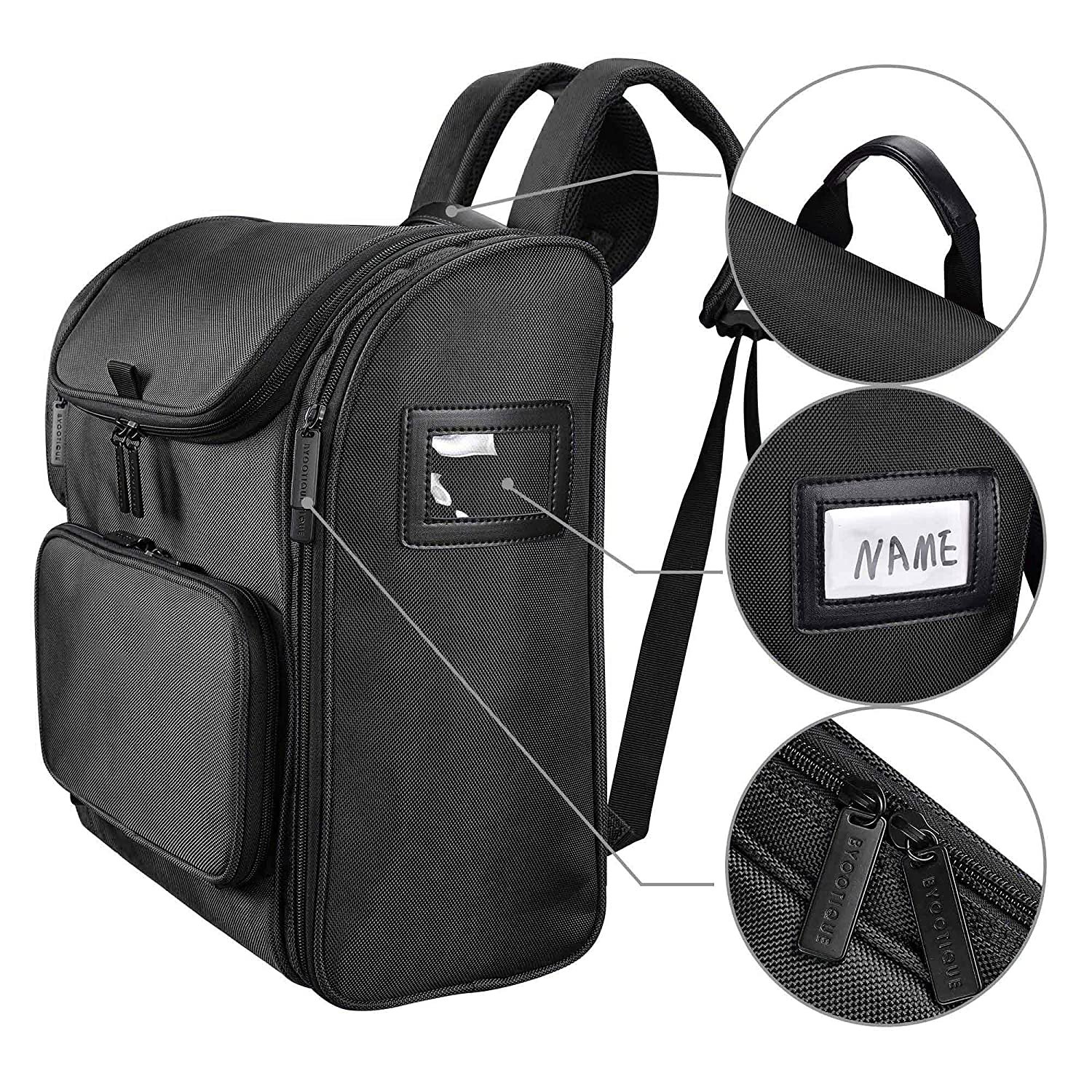 Classic Black Makeup Train Case Soft Sided Barber Cosmetic Backpack Organize Storage Carry on Travel with Side Pocket Bag