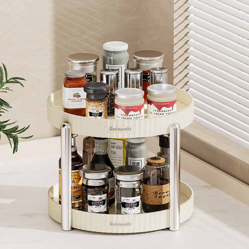 Kitchen Spice Rack Plastic Rotating Tray Holder Kitchen Organizer Turntable Lazy Susan Plastic Tray