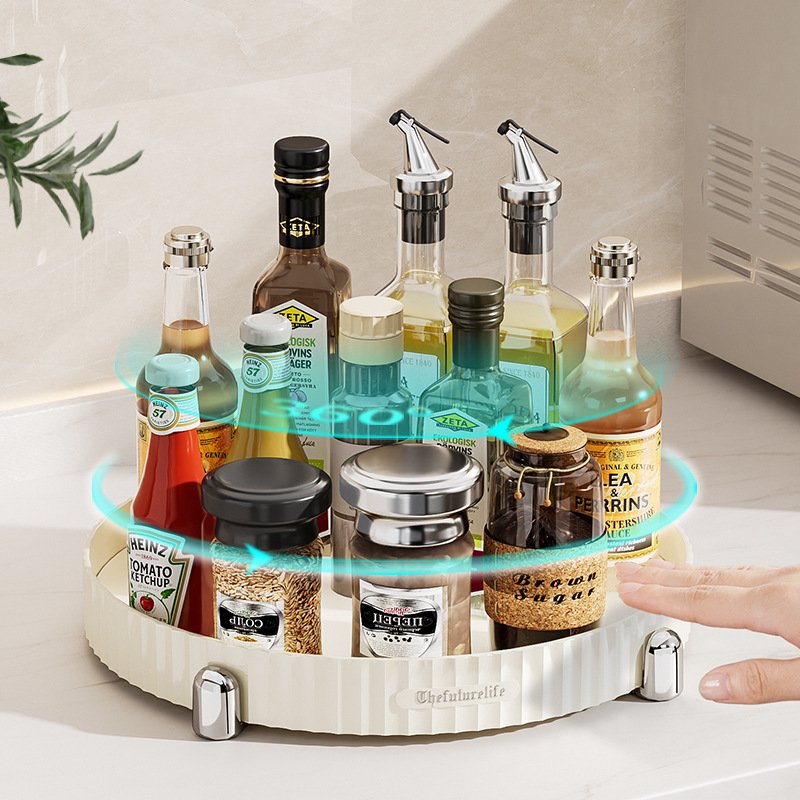 Kitchen Spice Rack Plastic Rotating Tray Holder Kitchen Organizer Turntable Lazy Susan Plastic Tray