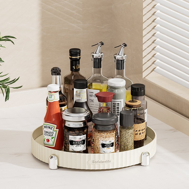 Kitchen Spice Rack Plastic Rotating Tray Holder Kitchen Organizer Turntable Lazy Susan Plastic Tray