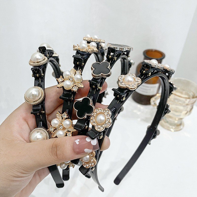 High Quality Elastic Braided Flower hairpin Luxury Pearl Makeup Headband Fashionable Crystal Hairpin For Women
