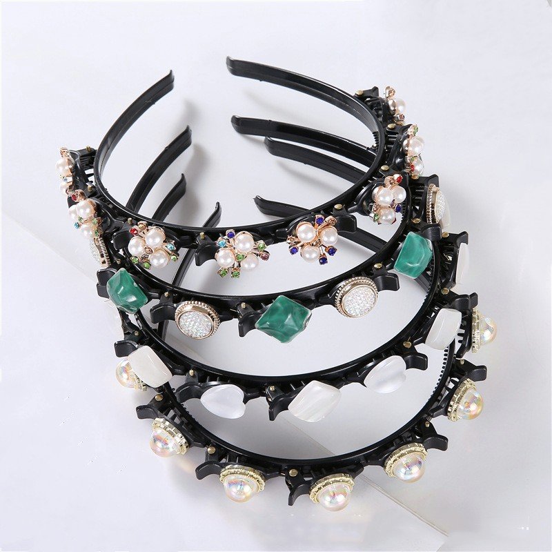 High Quality Elastic Braided Flower hairpin Luxury Pearl Makeup Headband Fashionable Crystal Hairpin For Women
