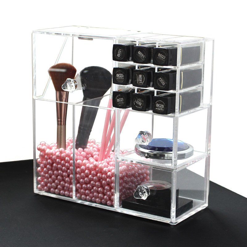 Custom Multifunctional Makeup Tools Storage Box Organizer Transparent Flip Barrel Injection Acrylic Pearl Brush Bucket