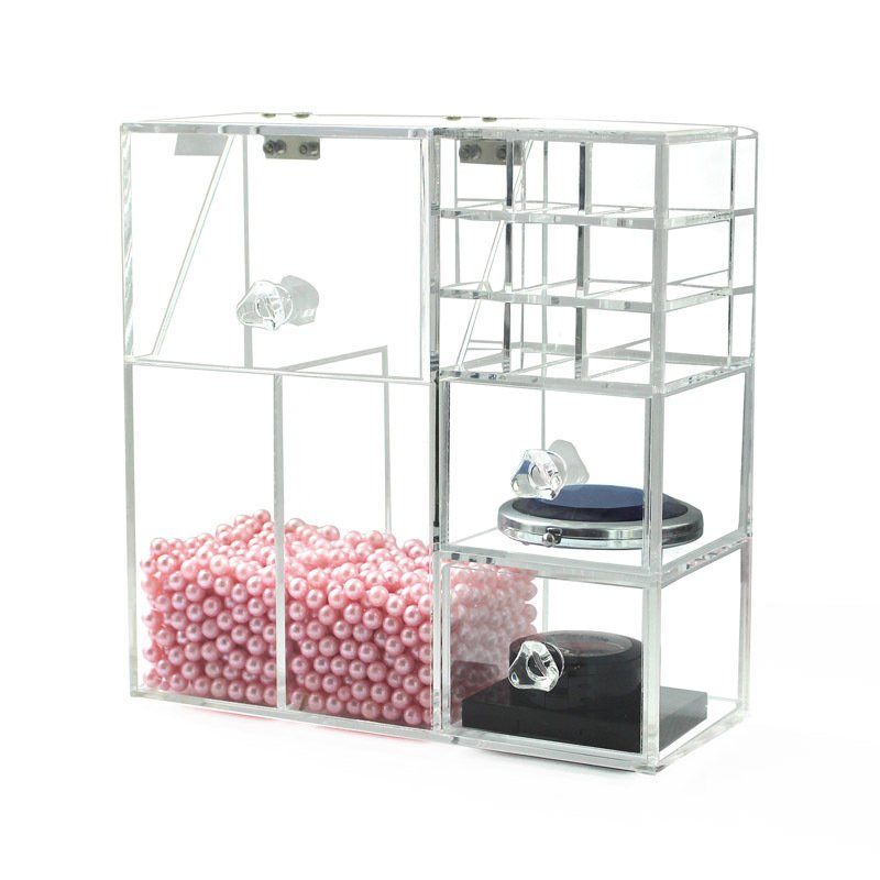 Custom Multifunctional Makeup Tools Storage Box Organizer Transparent Flip Barrel Injection Acrylic Pearl Brush Bucket
