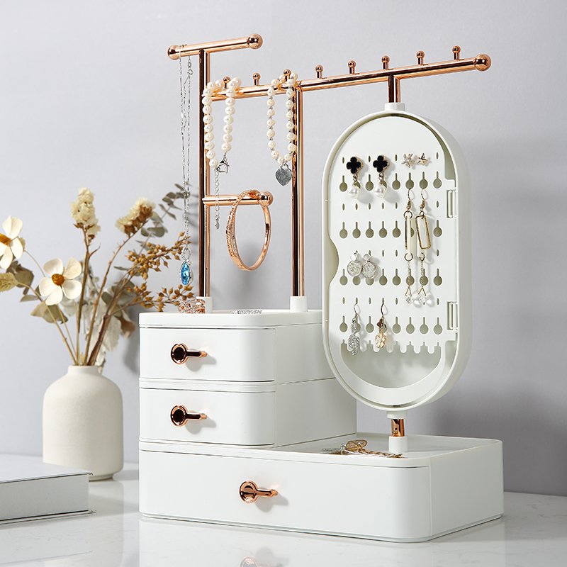 Dresser plastic jewelry storage box cosmetic storage holder multidrawers makeup jewelry organizer with mirror