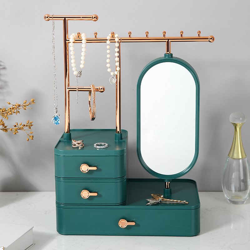 Dresser plastic jewelry storage box cosmetic storage holder multidrawers makeup jewelry organizer with mirror