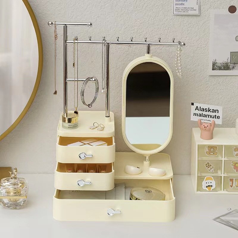 Dresser plastic jewelry storage box cosmetic storage holder multidrawers makeup jewelry organizer with mirror