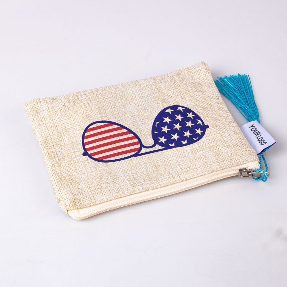 New Arrival polyester linen type cloth makeup bag sun glasses design cosmetics brush storage zipper pouch For Souvenir Gift