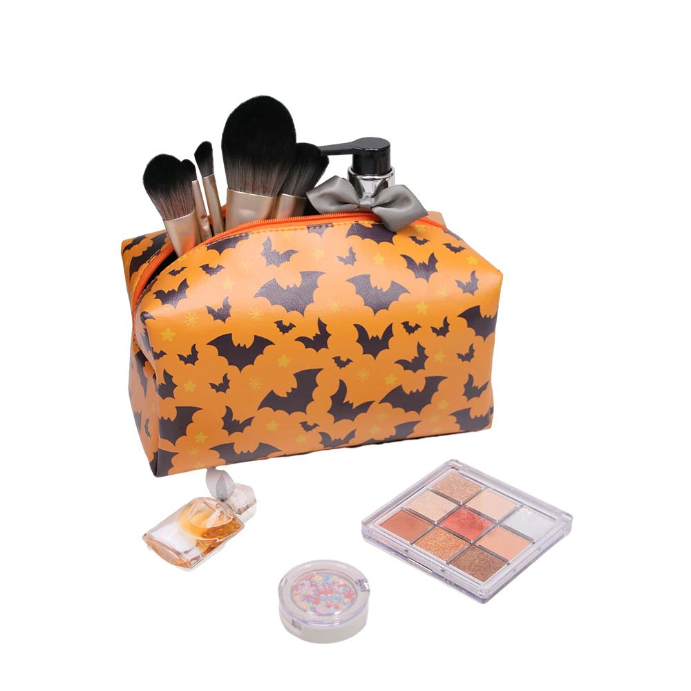 Holloweens Bats Pattern Square Makeup Bag PU Vegan Leather Organ Pillow Cosmetic Bag Waterproof Neceser Cosmetic Makeup Bag