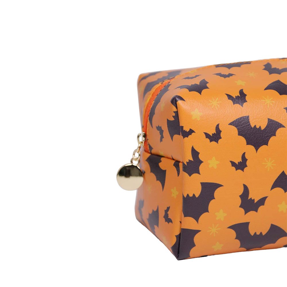 Holloweens Bats Pattern Square Makeup Bag PU Vegan Leather Organ Pillow Cosmetic Bag Waterproof Neceser Cosmetic Makeup Bag