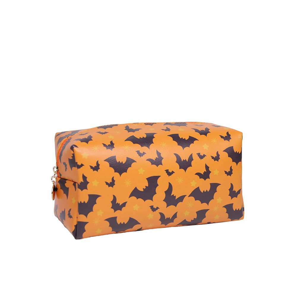 Holloweens Bats Pattern Square Makeup Bag PU Vegan Leather Organ Pillow Cosmetic Bag Waterproof Neceser Cosmetic Makeup Bag
