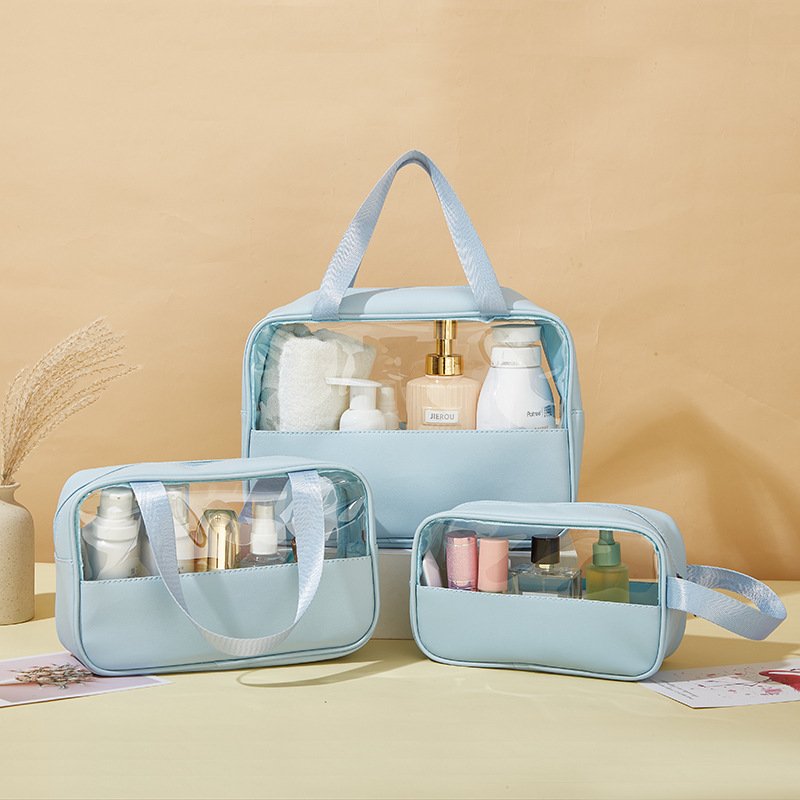 Custom Logo Clear Makeup Bag Zipper Closure Fashionable PVC PU Transparent Beauty Skin Care Pouch Female Cosmetic Toiletry Bag