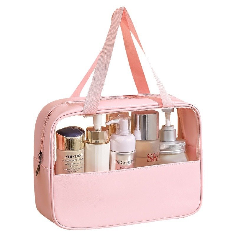 Custom Logo Clear Makeup Bag Zipper Closure Fashionable PVC PU Transparent Beauty Skin Care Pouch Female Cosmetic Toiletry Bag