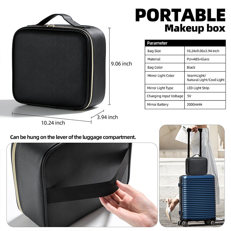 Makeup Case High Capacity Cosmetic Suitcase Full Empty Travel Makeup Organizer Make Up Storage bag LED mirror