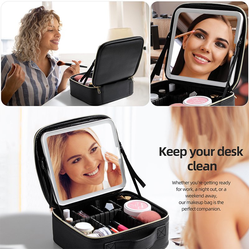 Makeup Case High Capacity Cosmetic Suitcase Full Empty Travel Makeup Organizer Make Up Storage bag LED mirror