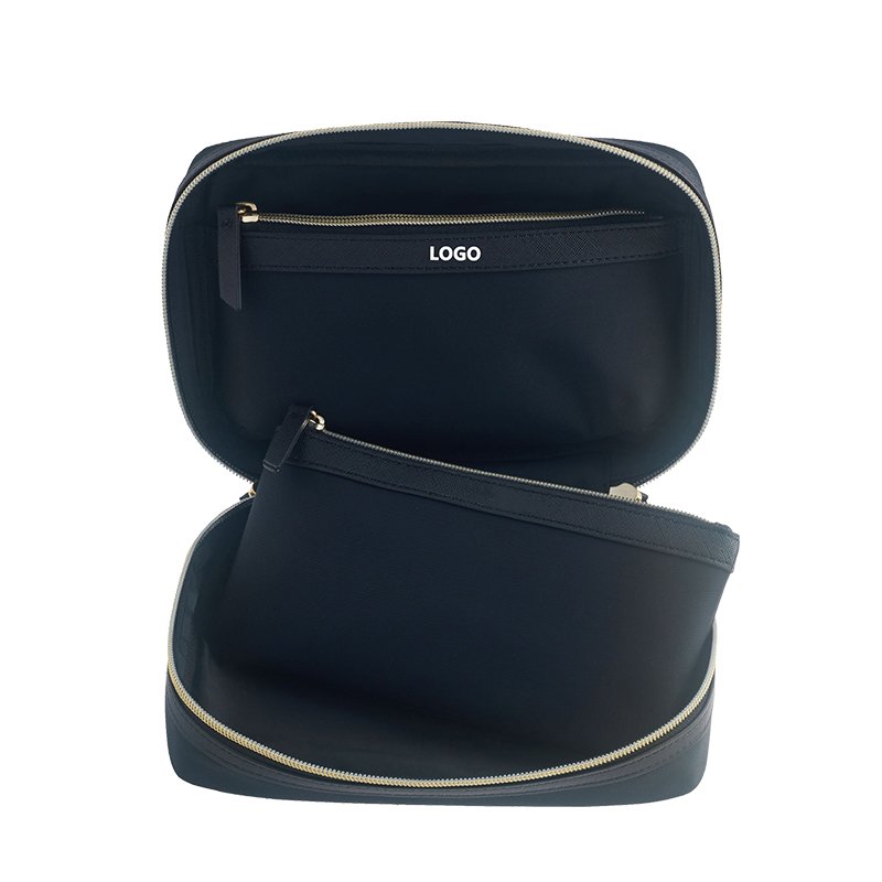 Luxury Black Nylon Storage makeup bag Travel Portable leather toiletry Cosmetic Bag