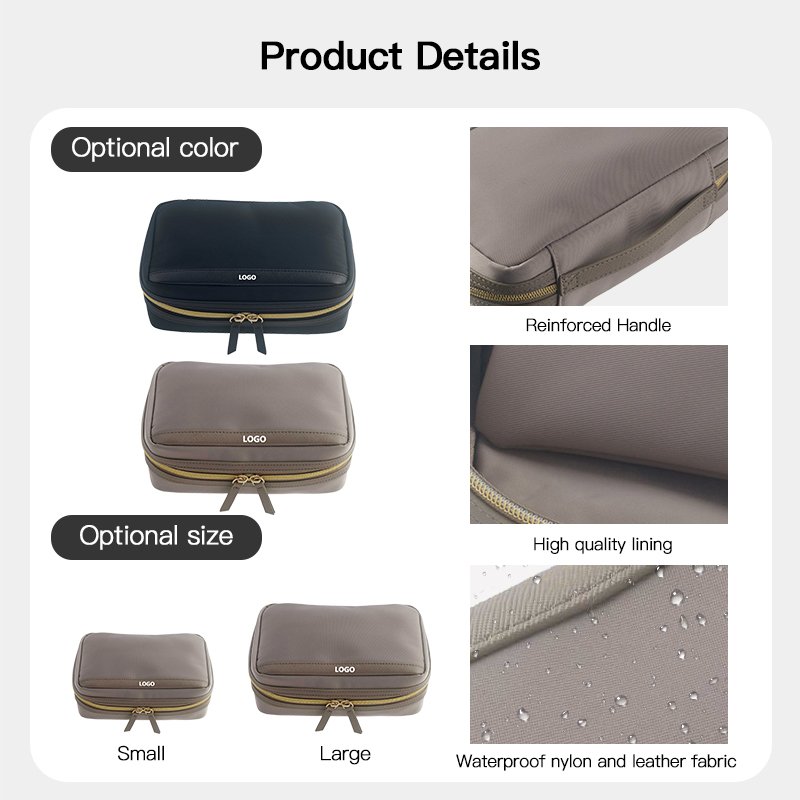 Luxury Black Nylon Storage makeup bag Travel Portable leather toiletry Cosmetic Bag