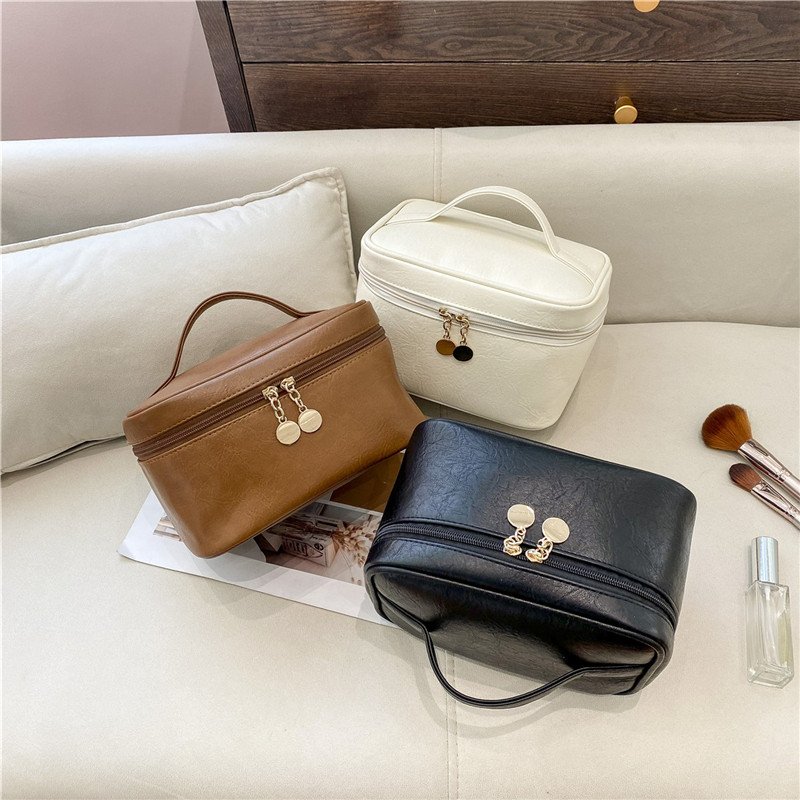 Portable Square Soft PU Leather Cosmetic Organizer Make Up Kit Bag Travel Brushes Professional Makeup Case With Logo