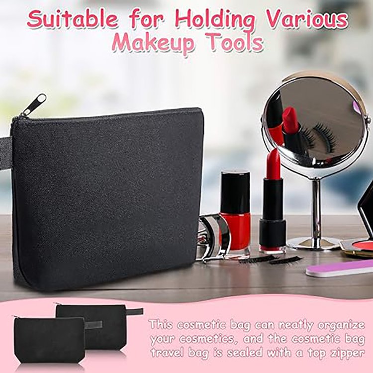 Personalized Wholesale Wedding Bride Canvas Cotton Makeup Bag Black Luxury Travel Cosmetic Pouch Bag With Custom Printing Logo